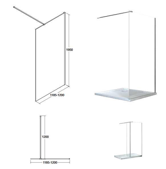 BESCO Aveo kabina prysznicowa walk-in 120 cm przeźroczyste chrom AV-120-195-C
