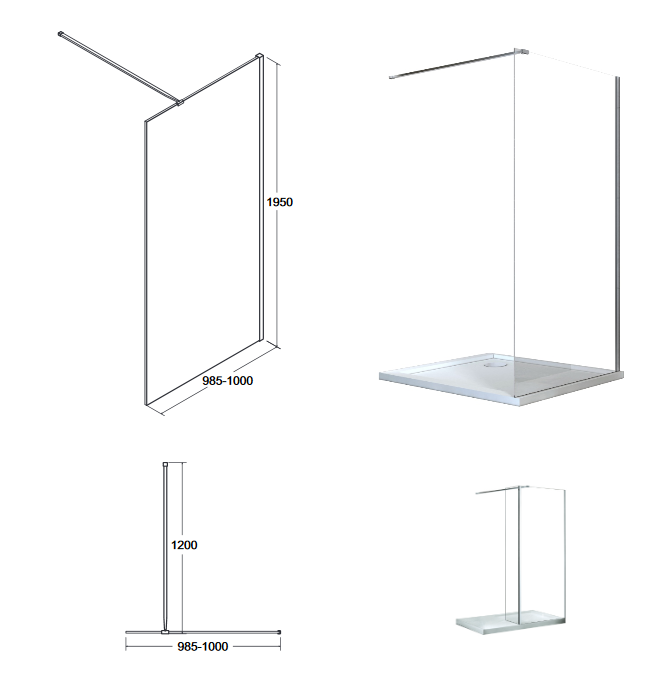 BESCO Aveo kabina prysznicowa walk-in 100 cm przeźroczyste chrom AV-100-195-C