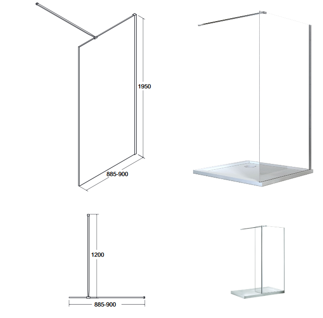 BESCO Aveo kabina prysznicowa ścianka walk-in 90 cm przeźroczyste chrom AV-90-195-C