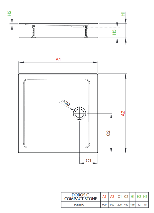 Radaway Doros C Compact Stone brodzik kwadratowy płaski 90x90 biały SDRC9090-05-04S