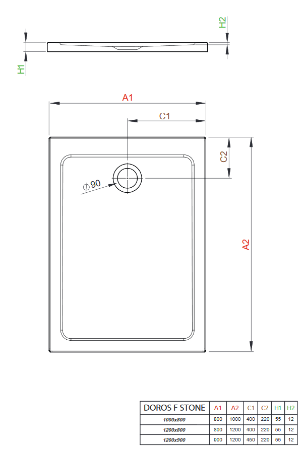 Radaway Doros F Stone brodzik prostokątny płaski akrylowy 120x80 biały SDRF1280-01-04S