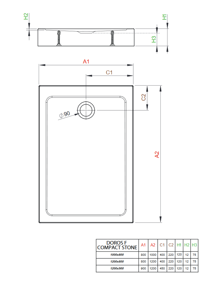 Radaway Doros F Compact Stone brodzik prostokątny płaski akrylowy zintegrowana obudowa 100x80 biały SDRFP1080-05-04S