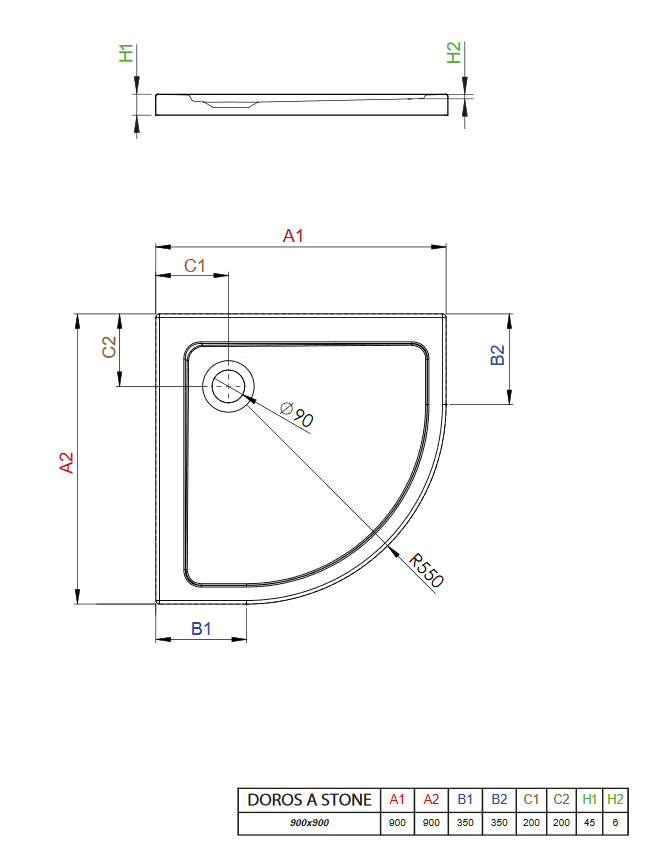 Radaway Doros A Stone brodzik półokrągły 90x90 płaski biały SDRA9090-01-04S