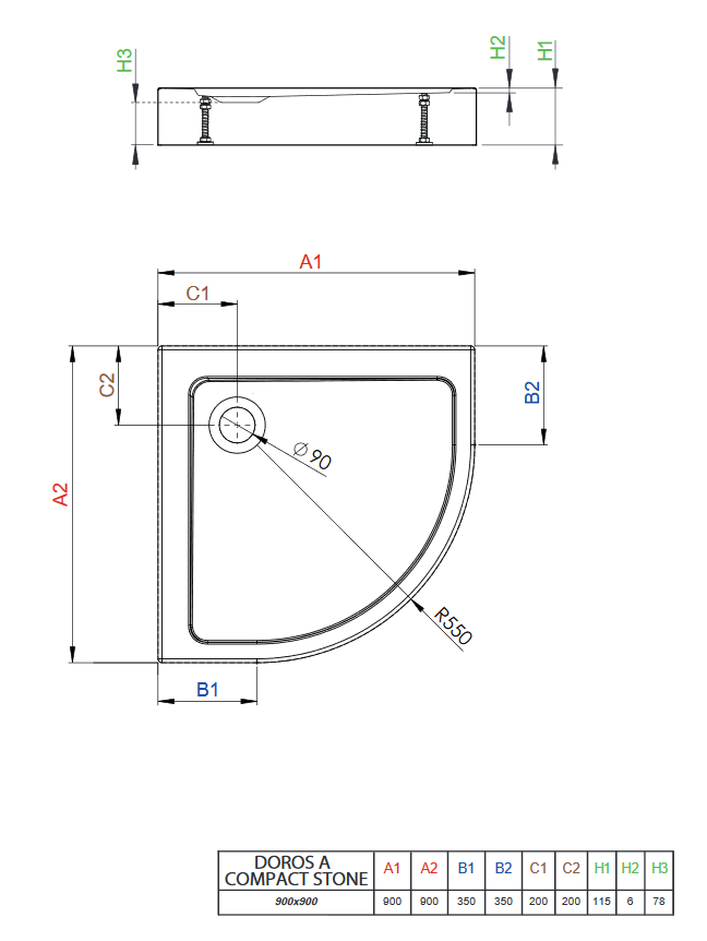 Radaway Doros A Compact Stone brodzik półokrągły 90x90 ze zintegrowaną obudową biały SDRA9090-05-04S