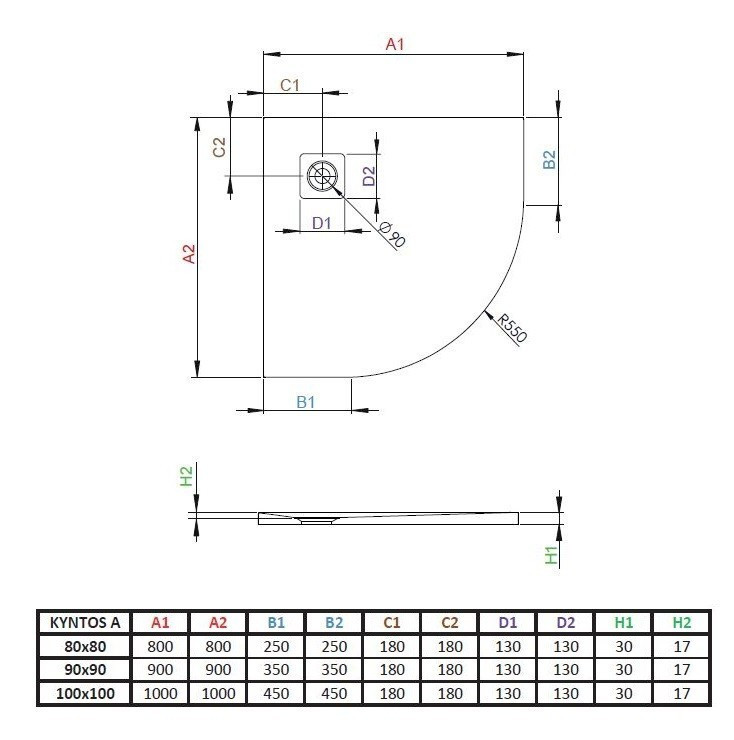 Radaway Kyntos A Stone brodzik półokrągły płaski 80x80 cm konglomerat efekt kamienia cemento HKA8080-74
