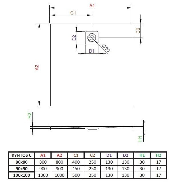 Radaway Kyntos C Stone brodzik kwadratowy płaski 90x90 cm konglomerat efekt kamienia cemento HKC9090-74