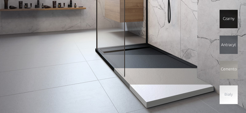 Radaway Teos F Stone brodzik prostokątny płaski 210x80 cm konglomerat efekt kamienia antracyt HTF21080-64