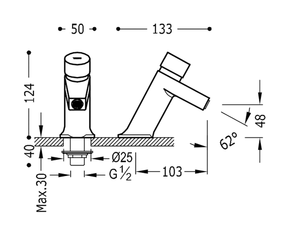 Tres Class bateria umywalkowa mieszająca z ogranicznikiem czasowym chrom 012.103.02