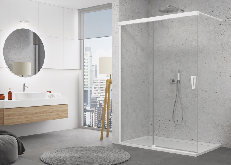 Sanswiss Cadura White Line CAW2 drzwi suwane Walk-In 180 cm lewe biały mat przeźroczyste Aquaperle CAW2G1800907