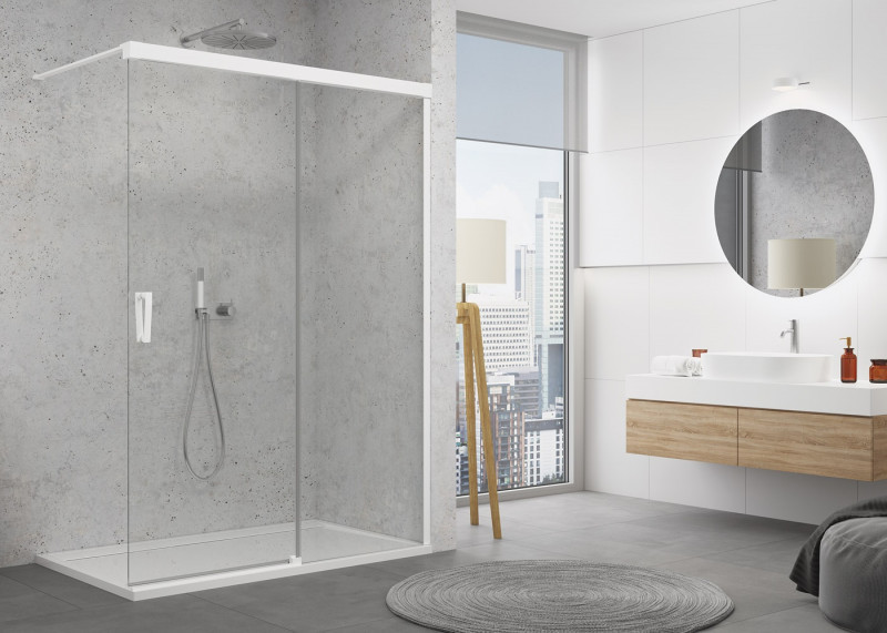 Sanswiss Cadura White Line CAW2 drzwi suwane Walk-In 160 cm prawe biały mat przeźroczyste Aquaperle CAW2D1600907