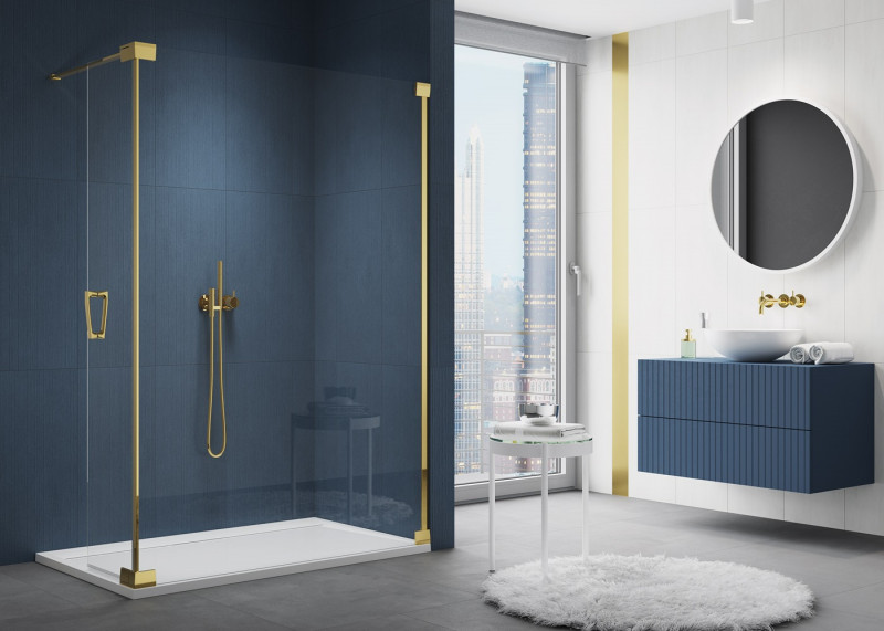 Sanswiss Cadura Gold Line CADUO kabina typu Walk-In z ruchomym skrzydłem 100 cm prawa złoty przeźroczyste Aquaperle CADUOD1001207