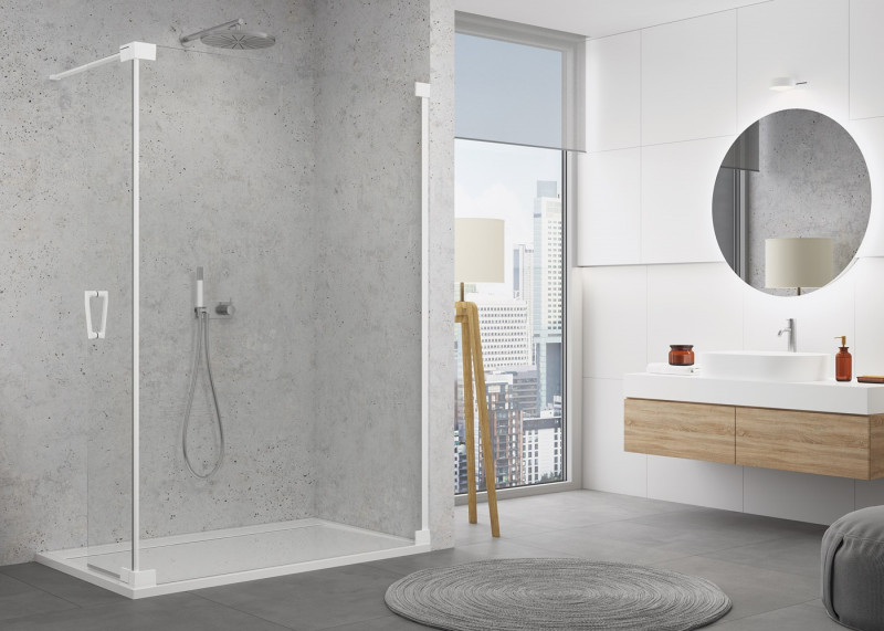 Sanswiss Cadura White Line CADUO kabina typu Walk-In z ruchomym skrzydłem 100 cm prawa biały mat przeźroczyste Aquaperle CADUOD1000907