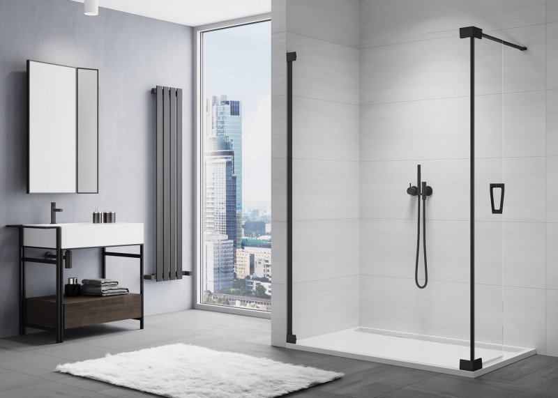 Sanswiss Cadura Black Line CADUO kabina typu Walk-In z ruchomym skrzydłem 140 cm lewa czarny mat przeźroczyste Aquaperle CADUOG1400607