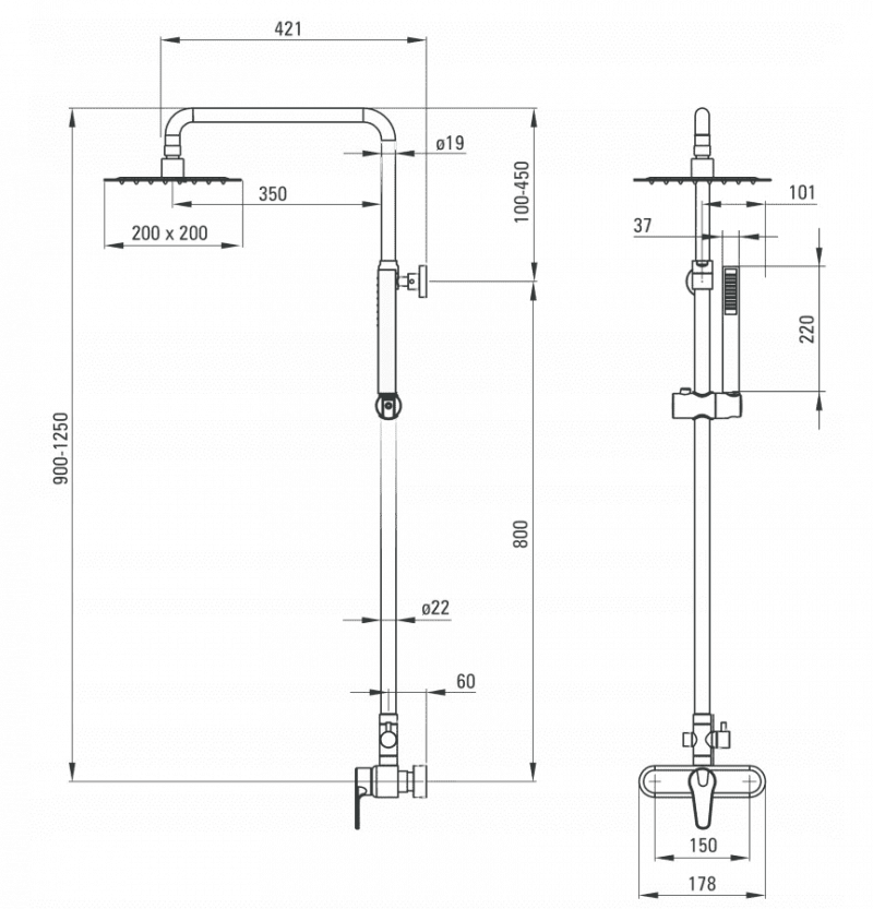 Deante Peonia zestaw prysznicowy z deszczownicą 20x20 cm chrom NAC_01PM