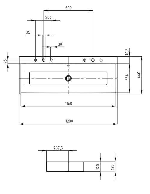 Kaldewei Puro umywalka nablatowa podwójna z 2 otworami z przelewem 120x46 cm wys. rantu 120 mm 3168-D 907006043001