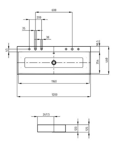 Kaldewei Puro umywalka nablatowa z przelewem 120x46 cm wys. rantu 120 mm 3158 907006013001