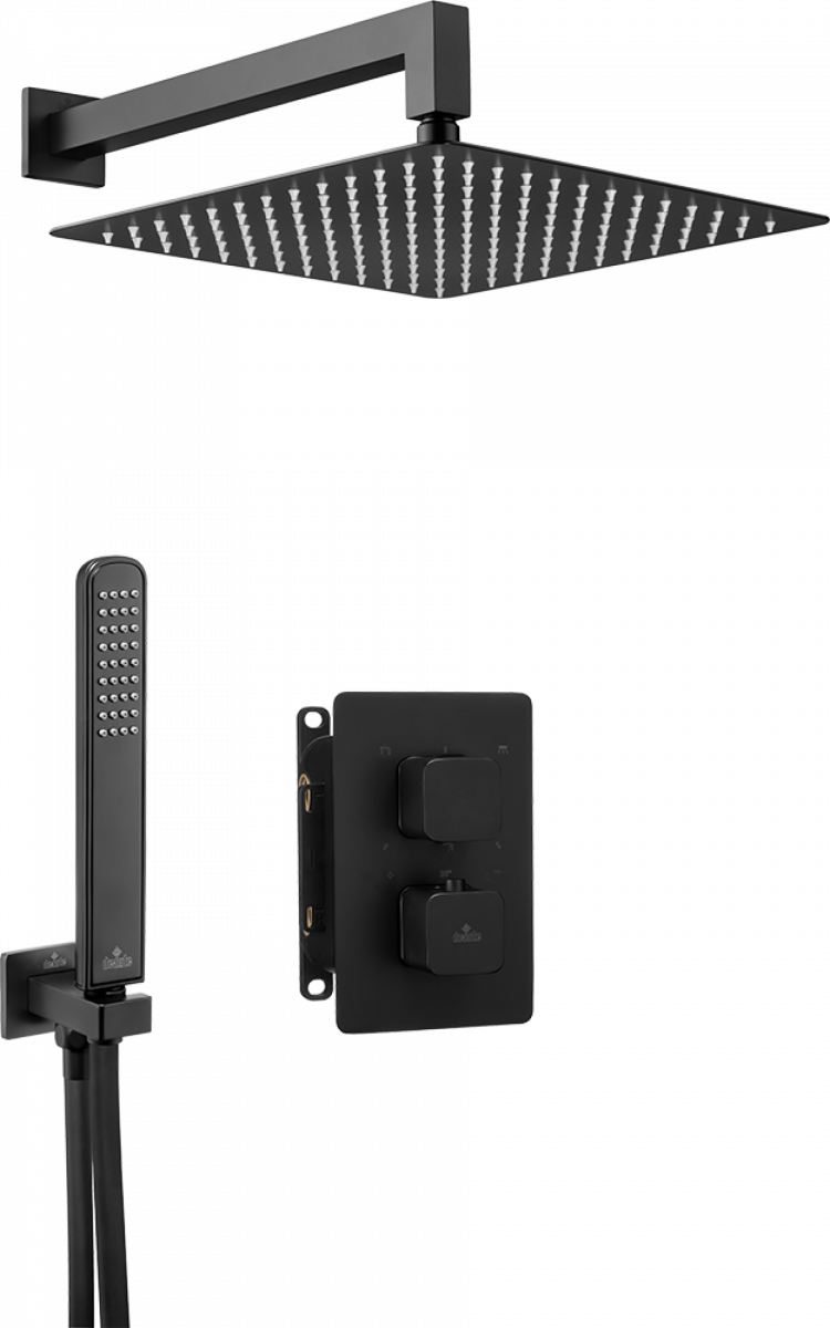 Deante Box Nero zestaw podtynkowy z termostatem i deszczownicą kompletny czarny BXYZNECT
