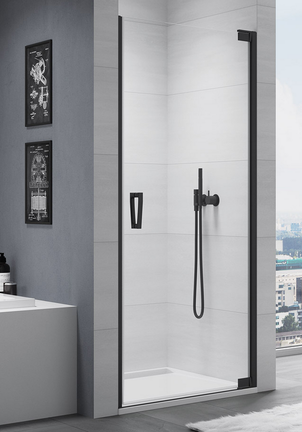 Sanswiss Cadura Black Line CA1C drzwi wahadłowe jednoczęściowe prawe 75 cm do wnęki lub ścianki czarny mat przeźroczyste CA1CD0750607
