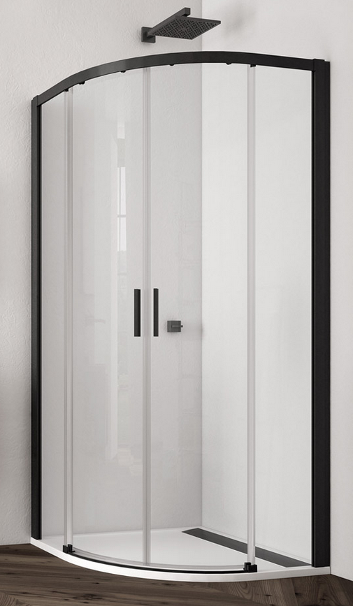 Sanswiss Top Line Black Line TLSR kabina półokrągła 80x80 cm drzwi przesuwne czarny mat przeźroczyste TLSR550800607