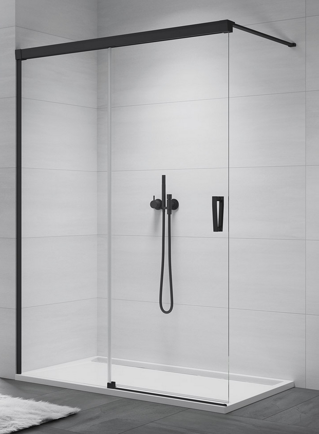 Sanswiss Cadura Black Line CAW2 drzwi suwane Walk-In 180 cm lewe czarny mat przeźroczyste Aquaperle CAW2G1800607