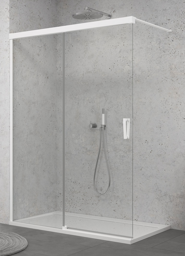 Sanswiss Cadura White Line CAW2 drzwi suwane Walk-In 120 cm lewe biały mat przeźroczyste Aquaperle CAW2G1200907