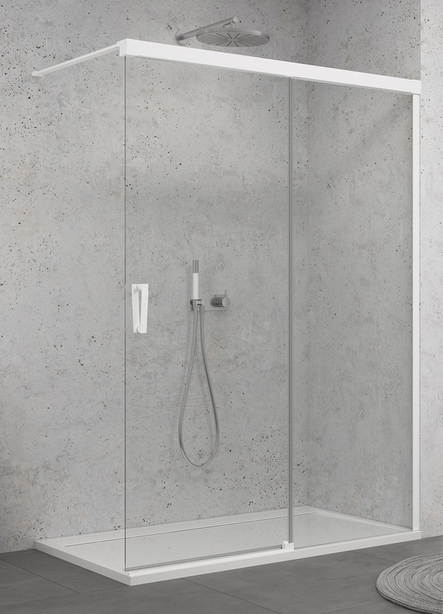 Sanswiss Cadura White Line CAW2 drzwi suwane Walk-In 110 cm prawe biały mat przeźroczyste Aquaperle CAW2D1100907