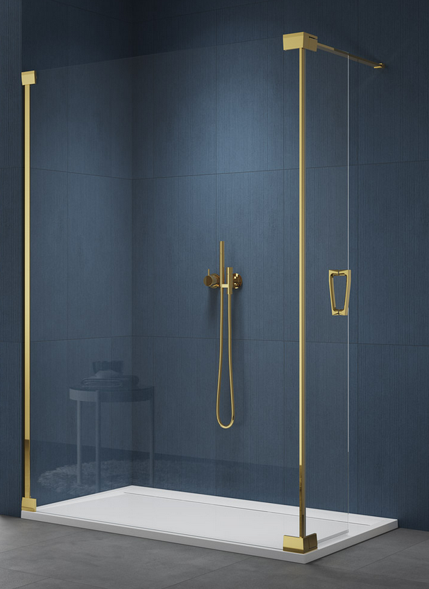 Sanswiss Cadura Gold Line CADUO kabina typu Walk-In z ruchomym skrzydłem 140 cm lewa złoty przeźroczyste Aquaperle CADUOG1401207