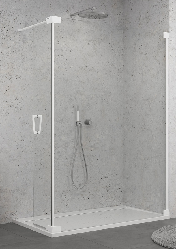 Sanswiss Cadura White Line CADUO kabina typu Walk-In z ruchomym skrzydłem 120 cm prawa biały mat przeźroczyste Aquaperle CADUOD1200907
