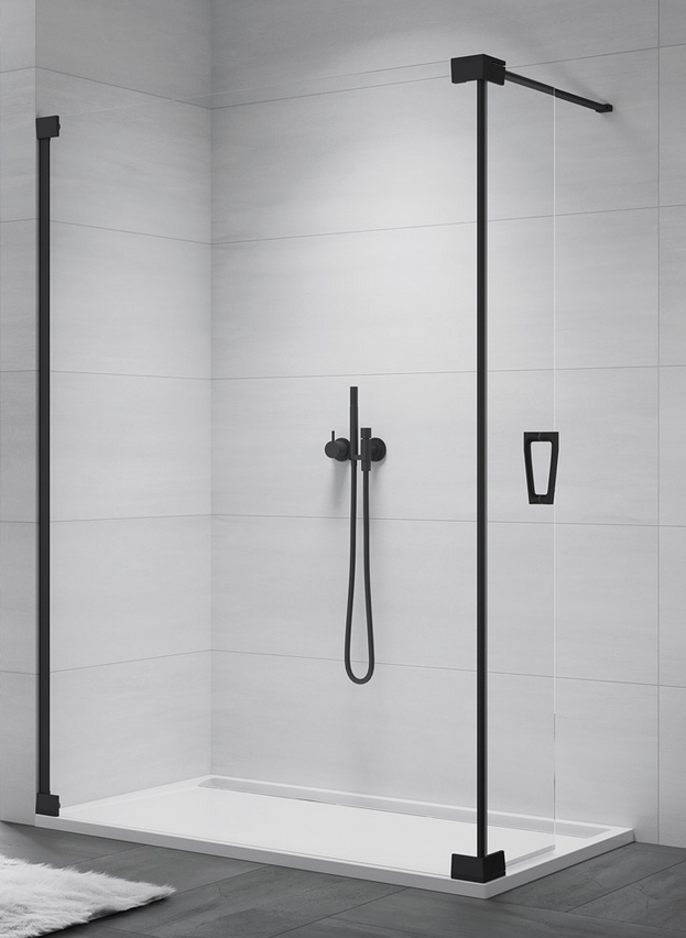 Sanswiss Cadura Black Line CADUO kabina typu Walk-In z ruchomym skrzydłem 120 cm lewa czarny mat przeźroczyste Aquaperle CADUOG1200607
