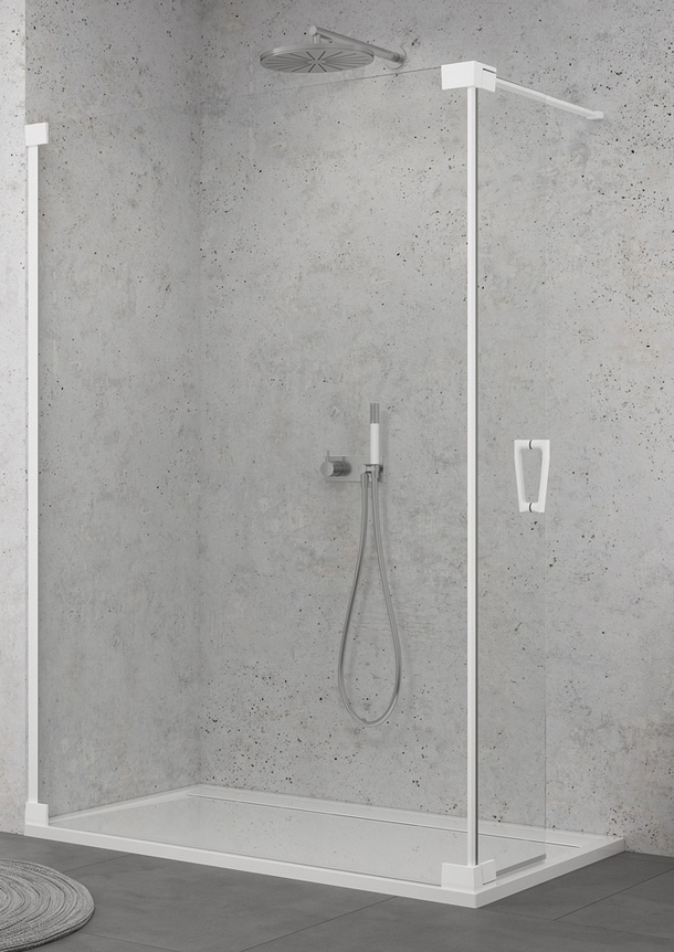 Sanswiss Cadura White Line CADUO kabina typu Walk-In z ruchomym skrzydłem 100 cm lewa biały mat przeźroczyste Aquaperle CADUOG1000907