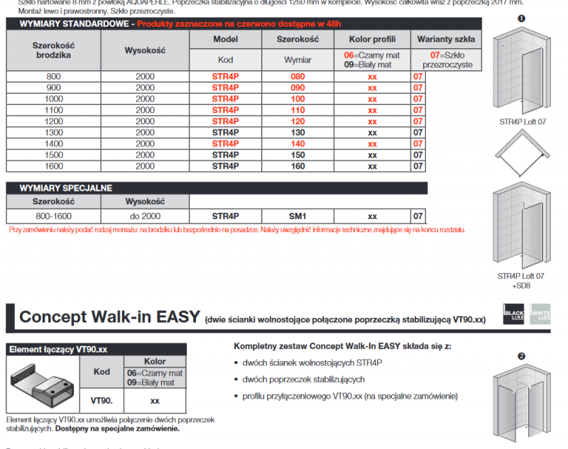 Sanswiss Easy White Line Loft 07 ścianka wolnostojąca Walk-In 90 cm biały mat STR4P0900907