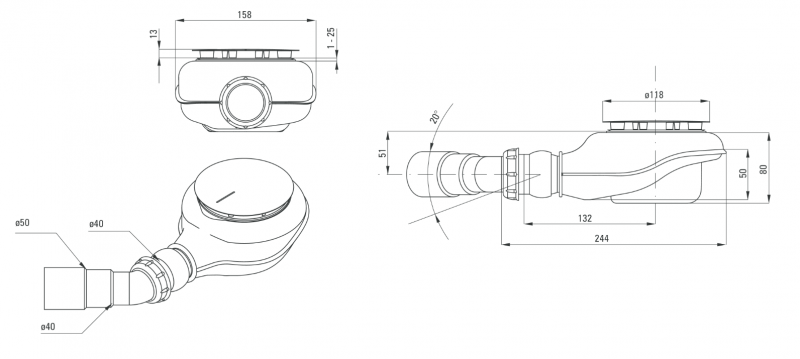 Deante Easy Clean syfon brodzikowy 50 czyszczony od góry niski 6,5cm NHC025C