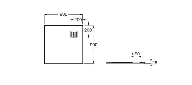 Roca Terran brodzik kwadratowy 90x90 z syfonem konglomerat stonex biały AP0338438401100