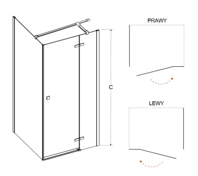 BESCO Pixa Kabina prostokątna 100x80 drzwi lewe otwierane i ścianka chrom PPL-108-195-C