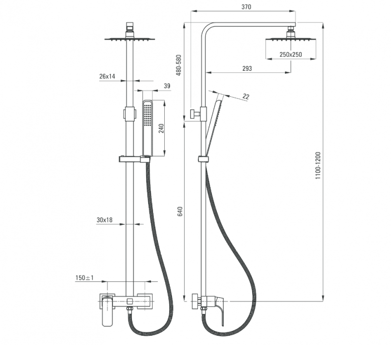 Deante Hiacynt Nero zestaw prysznicowy z deszczownicą 25x25 czarny matowy NAC_N1QM