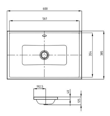 Kaldewei Puro S umywalka wpuszczana w blat z przelewem 60x38,5 cm wys. rantu 40mm 3173 908906003001