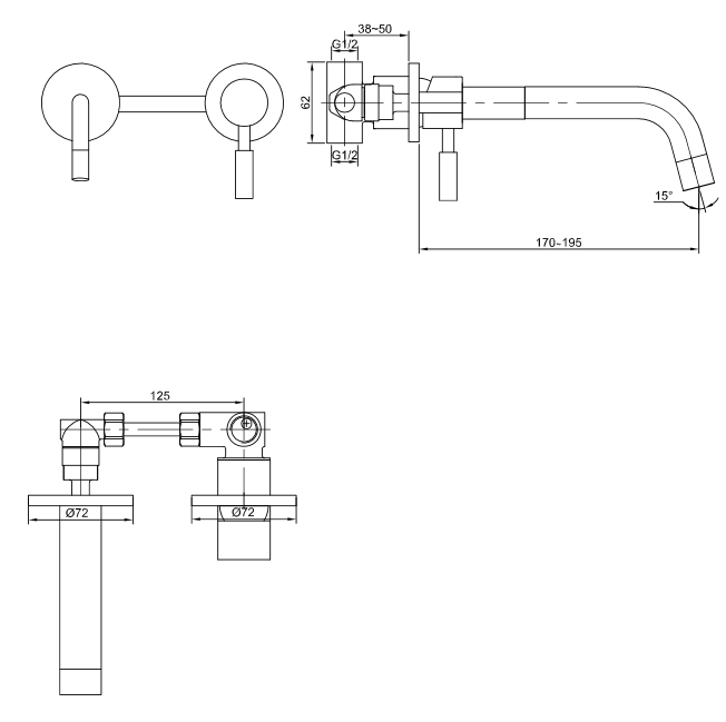 Kohlman Roxin Black bateria umywalkowa podtynkowa czarny QW180RB