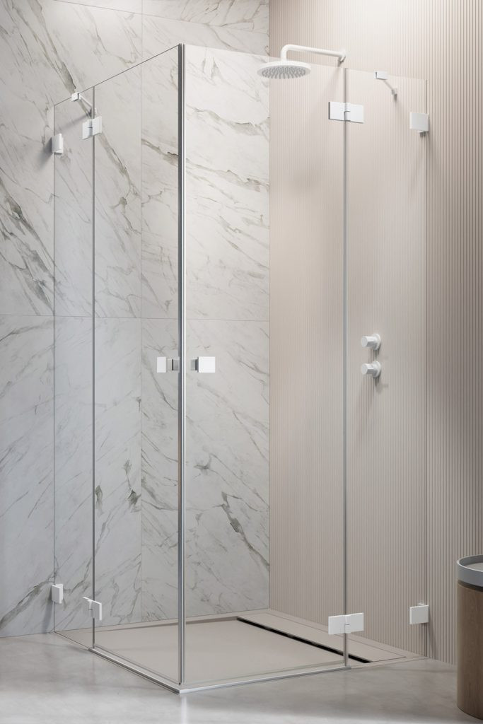 Radaway Essenza Pro White KDD kabina kwadratowa 90x90 drzwi otwierane biały przeźroczyste Easy Clean 10096090-04-01L + 10096090-04-01R