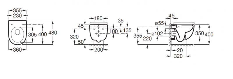 Roca Meridian-N Rimless Compacto 48cm muszla wisząca + deska slim A34H242000