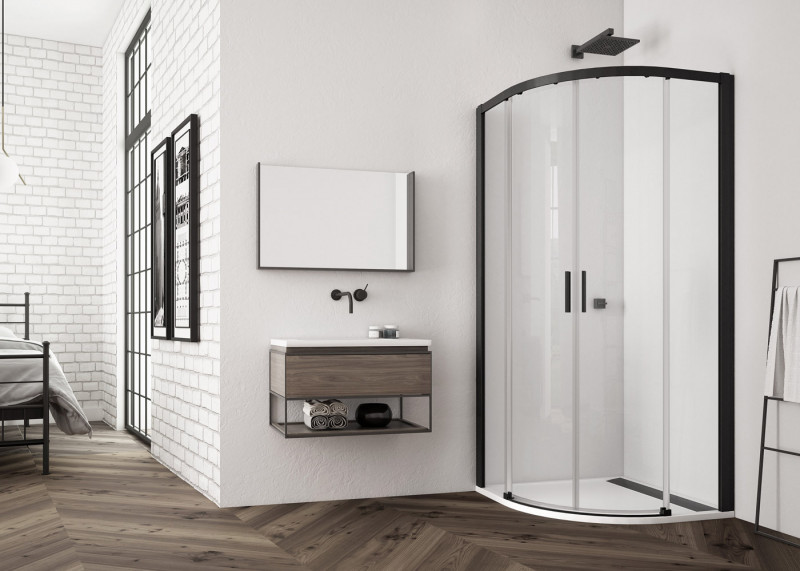 Sanswiss Top Line Black Line TLSR kabina półokrągła 80x80 cm drzwi przesuwne czarny mat przeźroczyste TLSR550800607