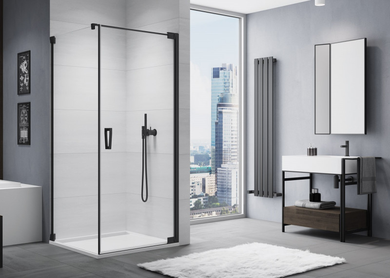 Sanswiss Cadura Black Line CA1C drzwi wahadłowe jednoczęściowe prawe 90 cm do wnęki lub ścianki czarny mat przeźroczyste CA1CD0900607