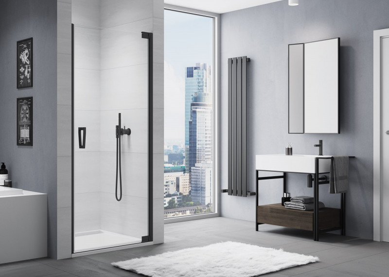 Sanswiss Cadura Black Line CA1C drzwi wahadłowe jednoczęściowe prawe 90 cm do wnęki lub ścianki czarny mat przeźroczyste CA1CD0900607