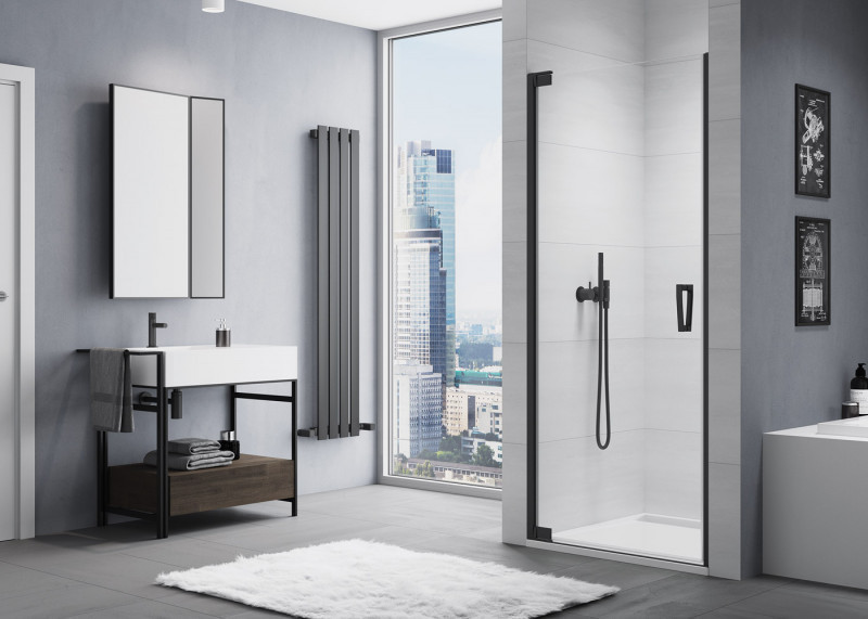 Sanswiss Cadura Black Line CA1C drzwi wahadłowe jednoczęściowe lewe 100 cm do wnęki lub ścianki czarny mat przeźroczyste CA1CG1000607