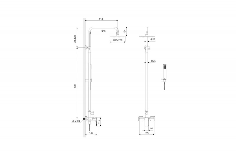 Excellent Keria Rain zestaw prysznicowy z deszczownicą 20x20 czarny mat AREX.2081BL