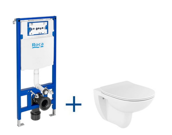 Roca Zestaw podtynkowy DUPLO ONE+ miska WC podwieszana Debba Round Rimpless + deska woloopadająca A893104440