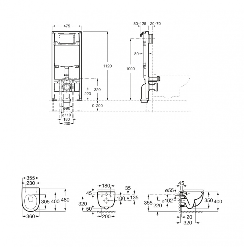 Roca Zestaw podtynkowy DUPLO One + miska WC podwieszana Meridian Compacto Rimless + deska wolnoopadająca slim A893104530