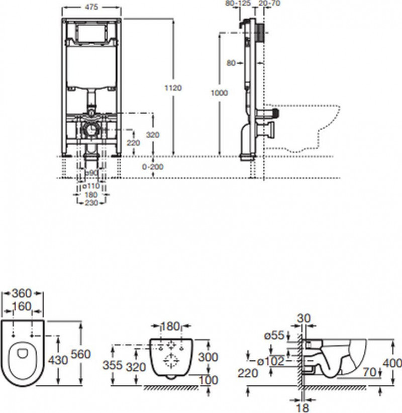 Roca Zestaw podtynkowy DUPLO One + miska WC podwieszana Meridian Rimless + deska wolnoopadająca A893104520