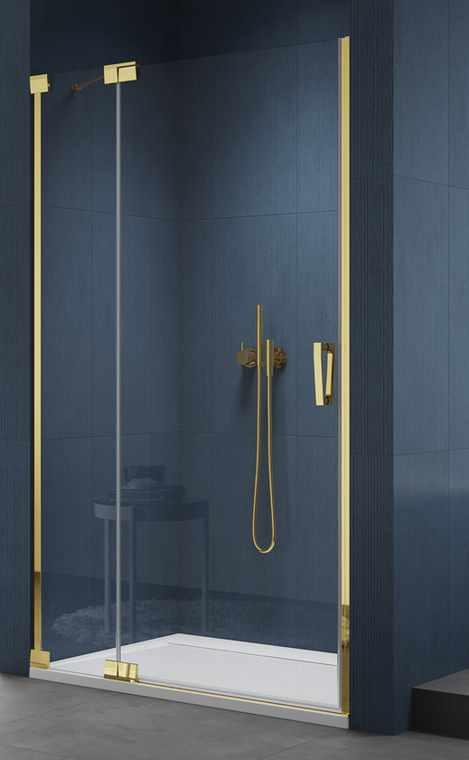 Sanswiss Cadura Gold Line CA13 drzwi wahadłowe jednoczęściowe z elementem stałym lewe 140 cm do wnęki lub ścianki złoty przeźroczyste CA13G1401207