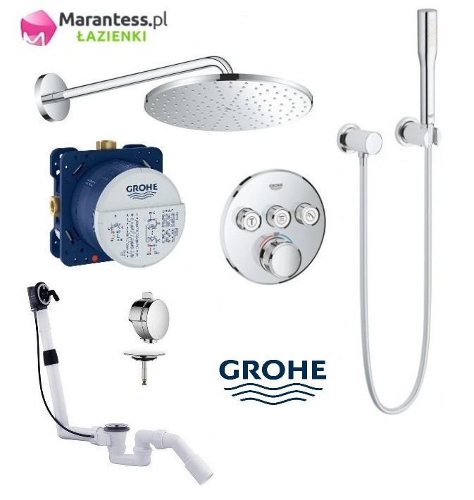 Grohe Grohtherm Smartcontrol zestaw podtynkowy termostatyczny z deszczownicą Rainshower 310 Mono 31x31 cm, słuchawką Euphoria i napełnianiem wanny Rotexa Multi kompletny 29121000WAN10