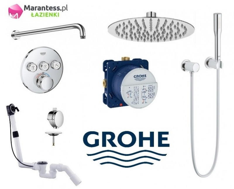Grohe Grohtherm Smartcontrol zestaw podtynkowy termostatyczny z deszczownicą Hydroland 30x30 cm, słuchawką Euphoria i napełnianiem wanny Rotexa Multi kompletny 29121000WAN06